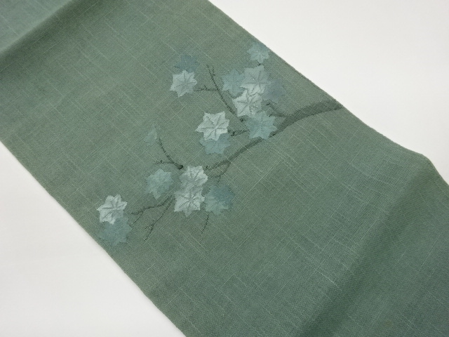JAPANESE NAGOYA OBI FOR SUMMER / TSUMUGI / WOVEN MAPLE LEAVES